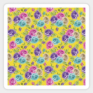 Botanical Roses Seamless Pattern On Yellow Background Magnet